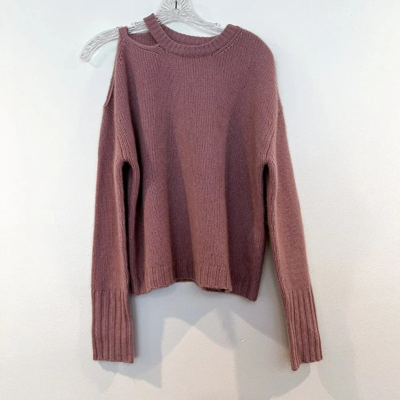 NAADAM 100% Cashmere Pink Cutout Shoulder Designer Knit Pullover Sweater S - Picture 4 of 9